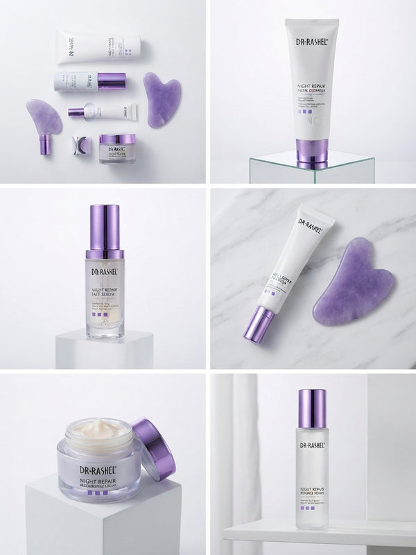 DR·RASHEL Night Repair Complete Skincare Kit with Retinol & Gua Sha - 6 Piece Set