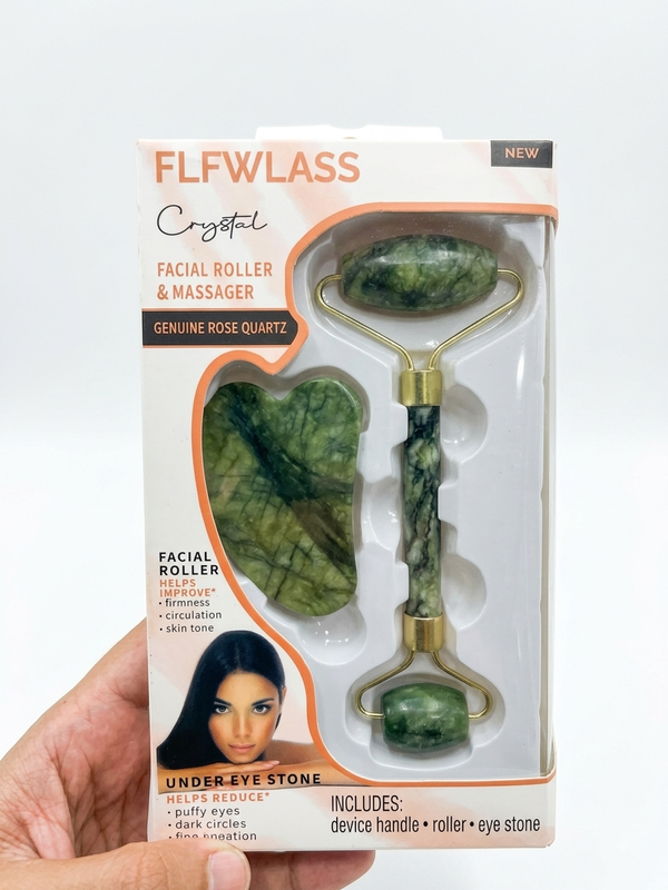 FLFWLASS Crystal Facial Roller & Gua Sha Set (Genuine Jade / Quartz Stone)