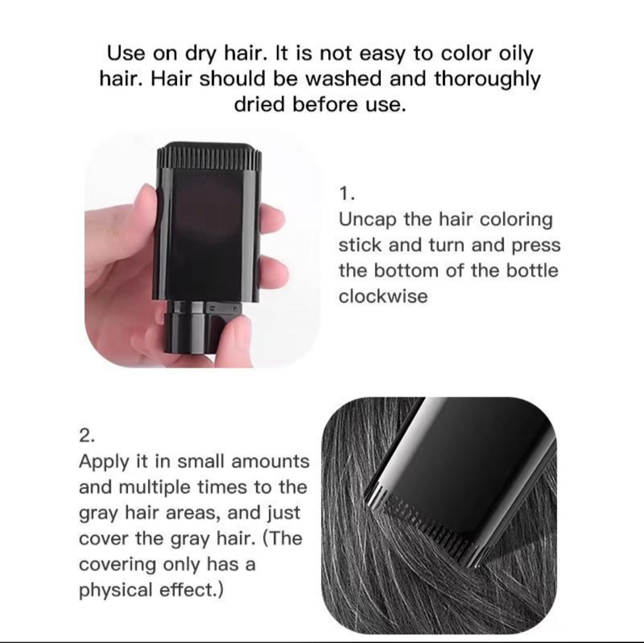 GeGeMoon Instant Gray Coverage Hair Color Stick – Long-Lasting & Natural Finish Dark Brown & Black